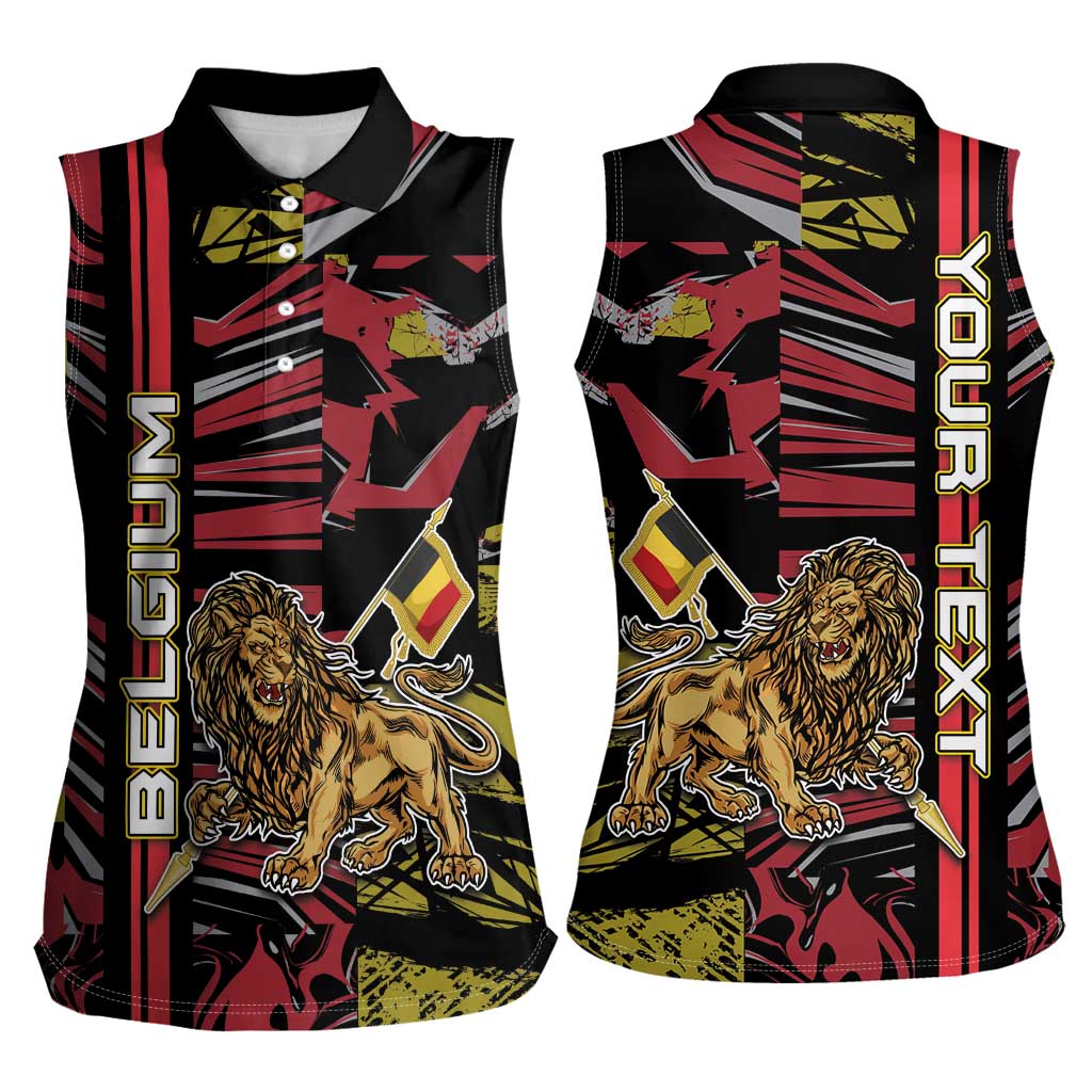 Personalized Belgium Women Sleeveless Polo Shirt Lion Holding Flag - Wonder Print Shop