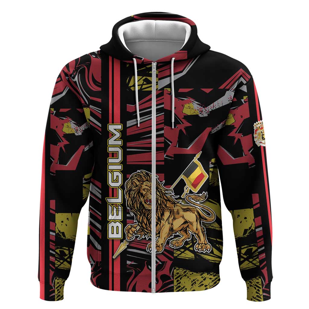 Personalized Belgium Zip Hoodie Lion Holding Flag - Wonder Print Shop