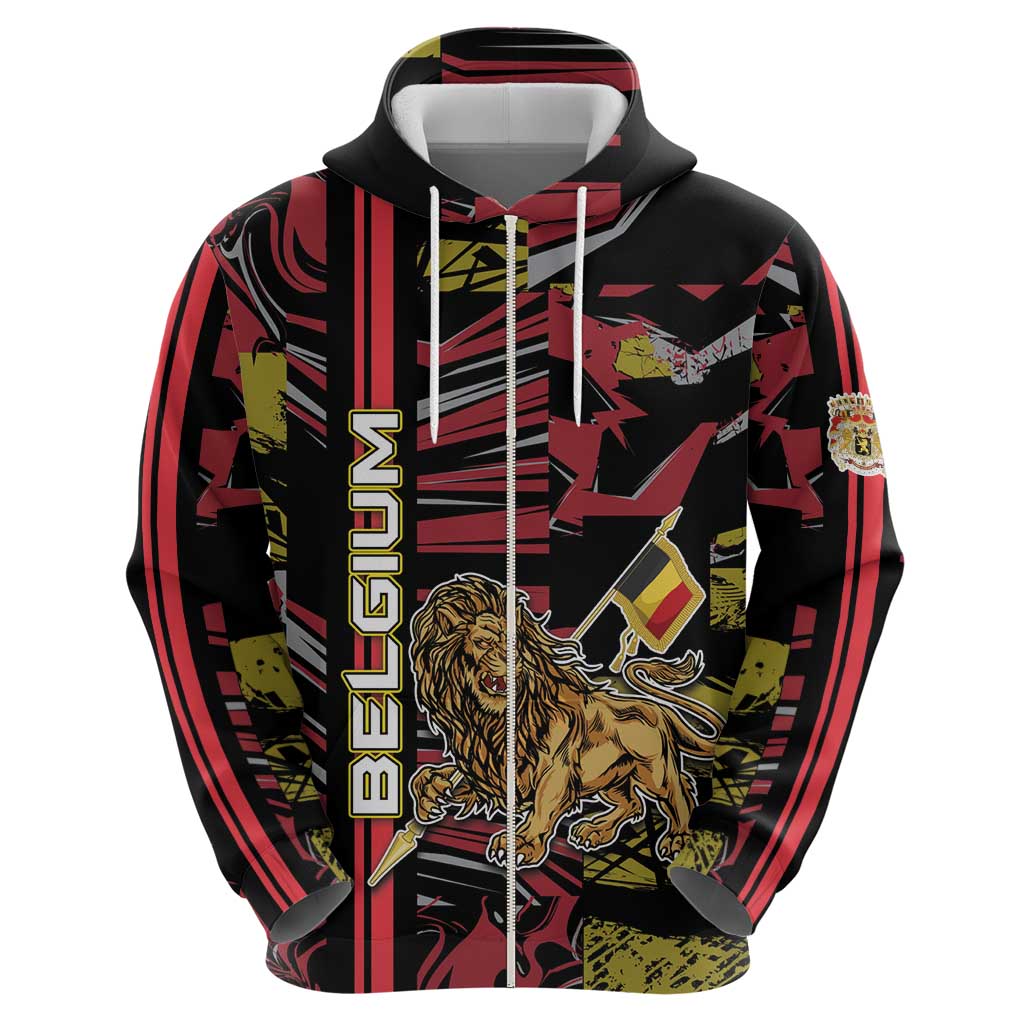 Personalized Belgium Zip Hoodie Lion Holding Flag - Wonder Print Shop