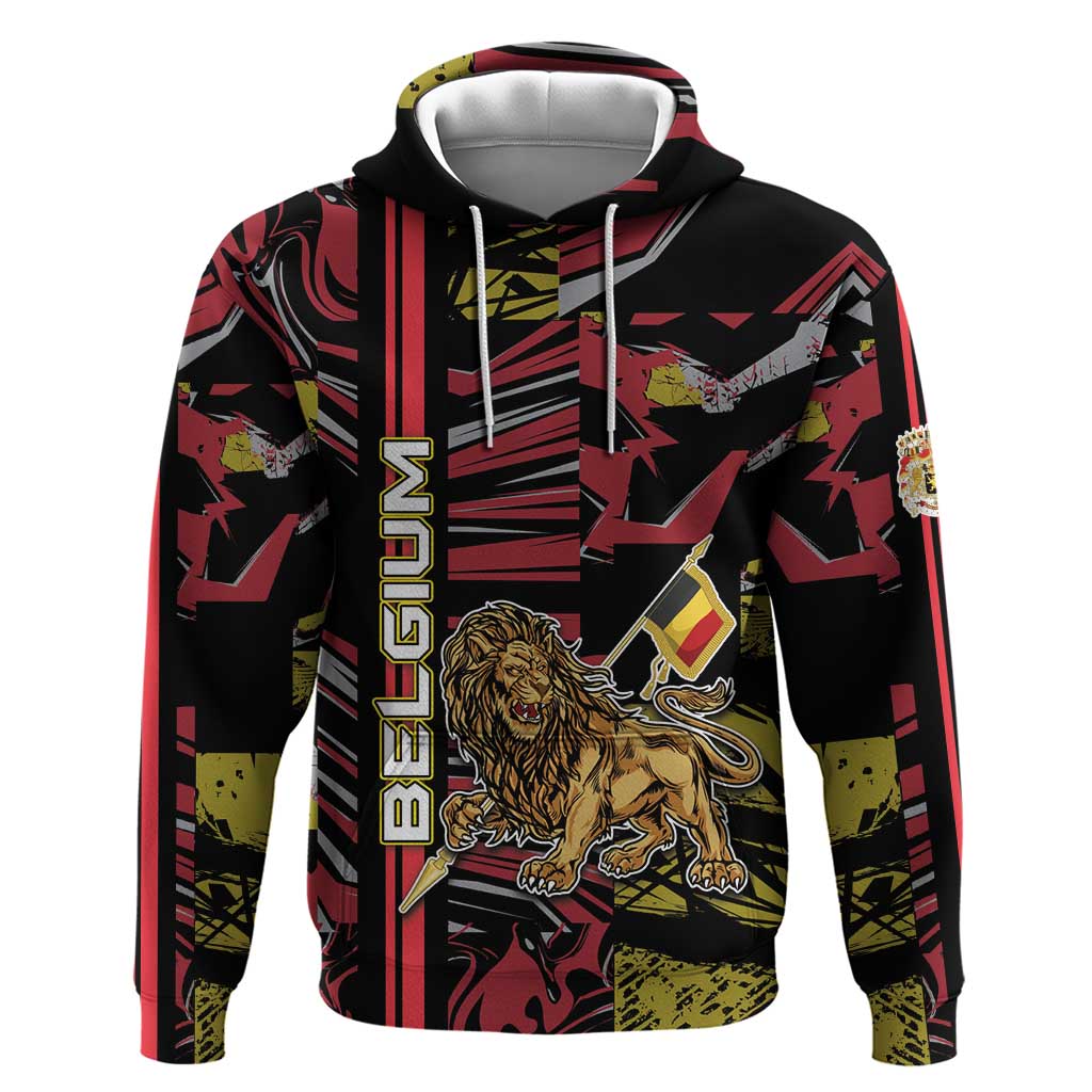 Personalized Belgium Zip Hoodie Lion Holding Flag - Wonder Print Shop