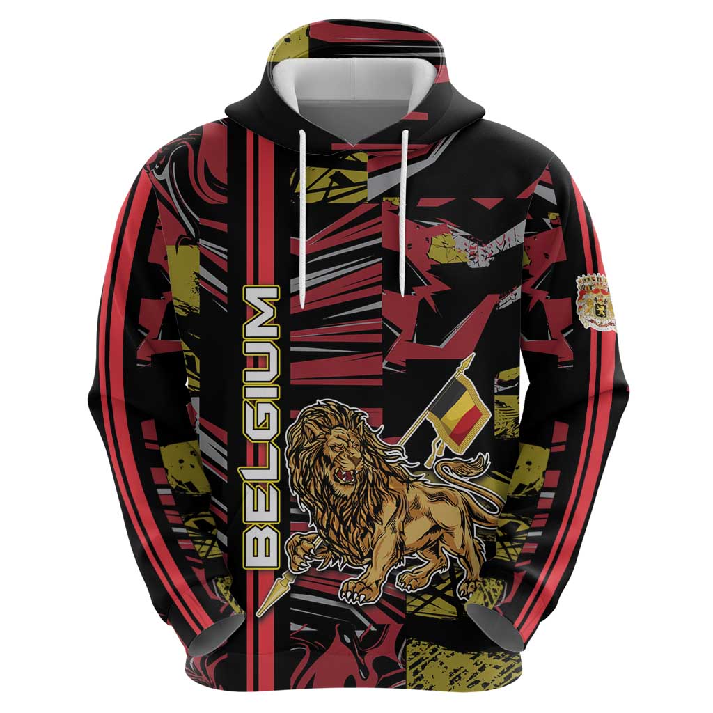 Personalized Belgium Zip Hoodie Lion Holding Flag - Wonder Print Shop
