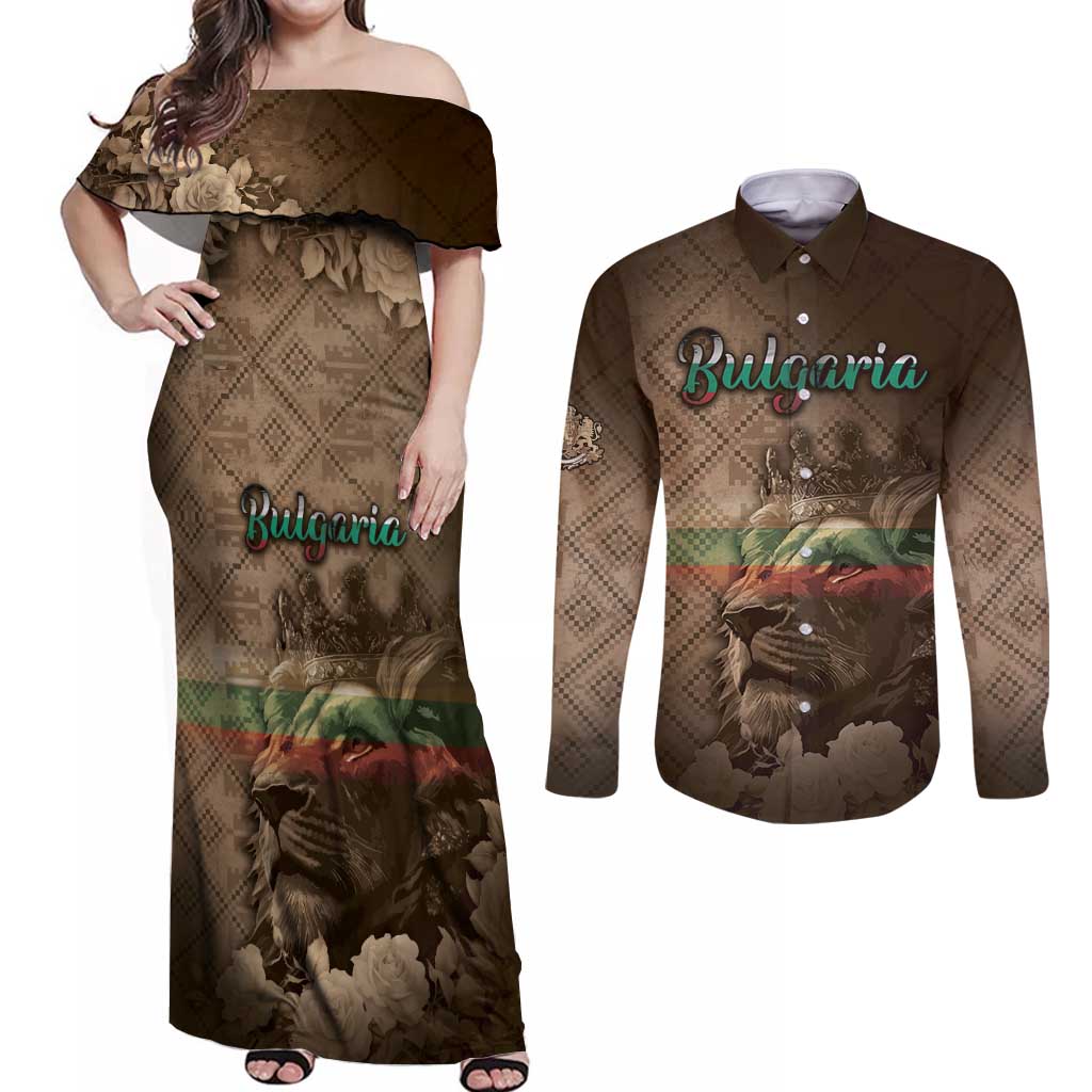 Personalized Bulgaria Couples Matching Off Shoulder Maxi Dress and Long Sleeve Button Shirt Lion King Is Pride - Wonder Print Shop