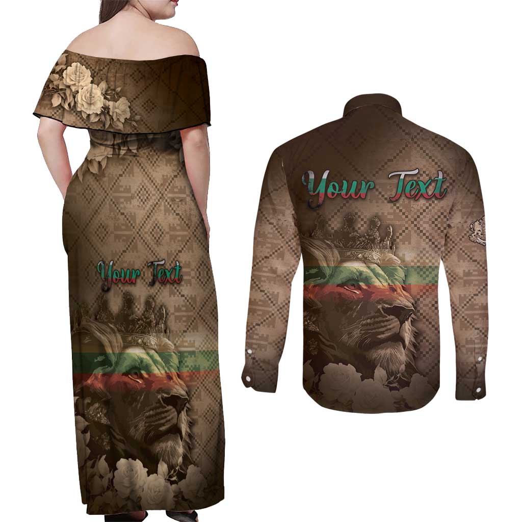 Personalized Bulgaria Couples Matching Off Shoulder Maxi Dress and Long Sleeve Button Shirt Lion King Is Pride - Wonder Print Shop