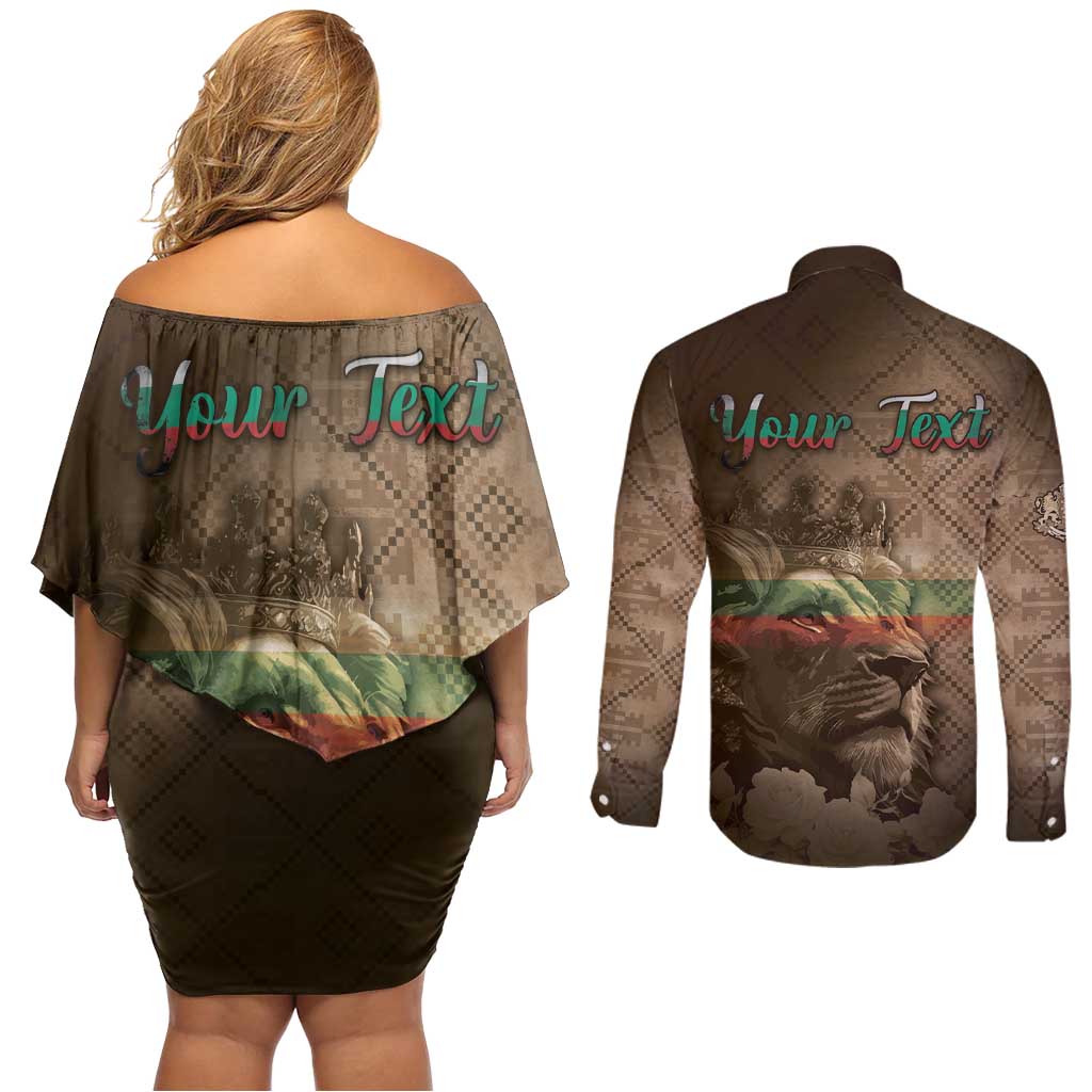 Personalized Bulgaria Couples Matching Off Shoulder Short Dress and Long Sleeve Button Shirt Lion King Is Pride - Wonder Print Shop