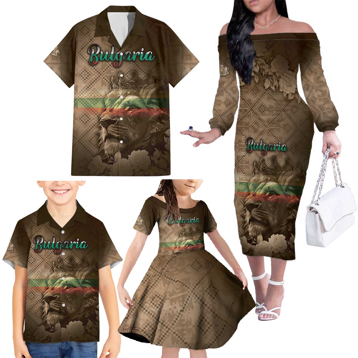 Personalized Bulgaria Family Matching Off The Shoulder Long Sleeve Dress and Hawaiian Shirt Lion King Is Pride - Wonder Print Shop