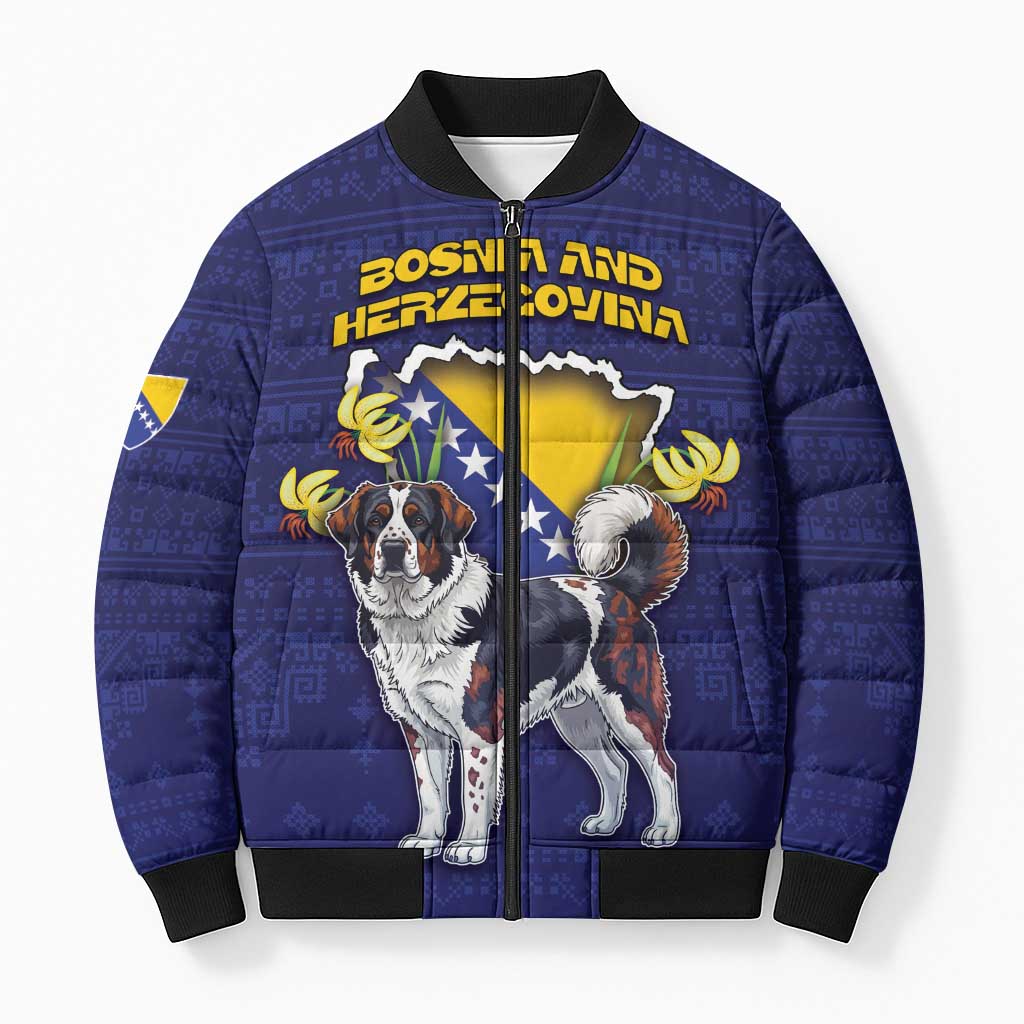 Personalized Bosnia And Herzegovina Bomber Puffer Jacket The Tornjak With Lilium Bosniacum - Wonder Print Shop