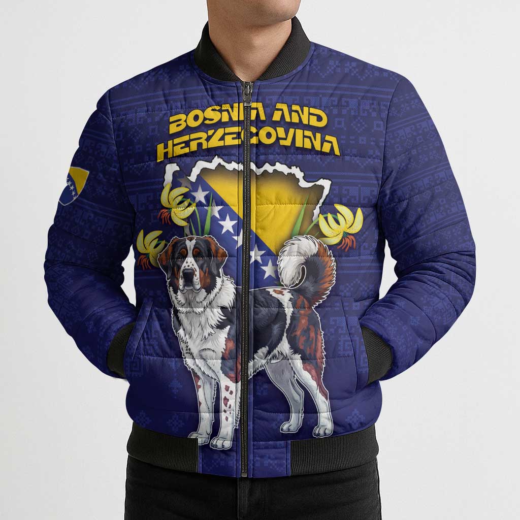 Personalized Bosnia And Herzegovina Bomber Puffer Jacket The Tornjak With Lilium Bosniacum - Wonder Print Shop