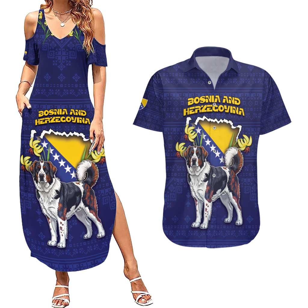 Personalized Bosnia And Herzegovina Couples Matching Summer Maxi Dress and Hawaiian Shirt The Tornjak With Lilium Bosniacum - Wonder Print Shop
