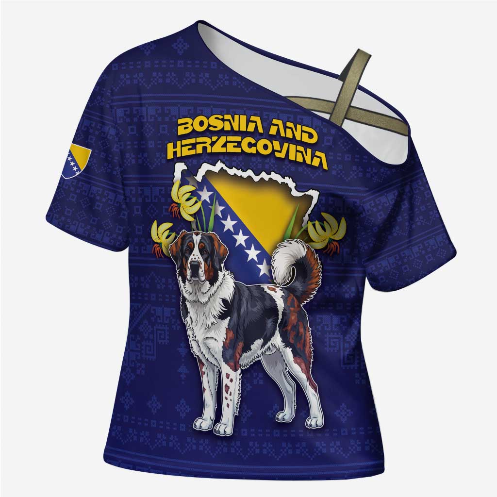 Personalized Bosnia And Herzegovina Cross Shoulder Shirt The Tornjak With Lilium Bosniacum - Wonder Print Shop