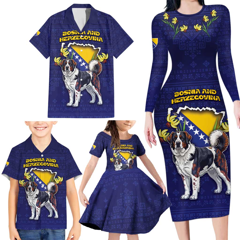 Personalized Bosnia And Herzegovina Family Matching Long Sleeve Bodycon Dress and Hawaiian Shirt The Tornjak With Lilium Bosniacum - Wonder Print Shop