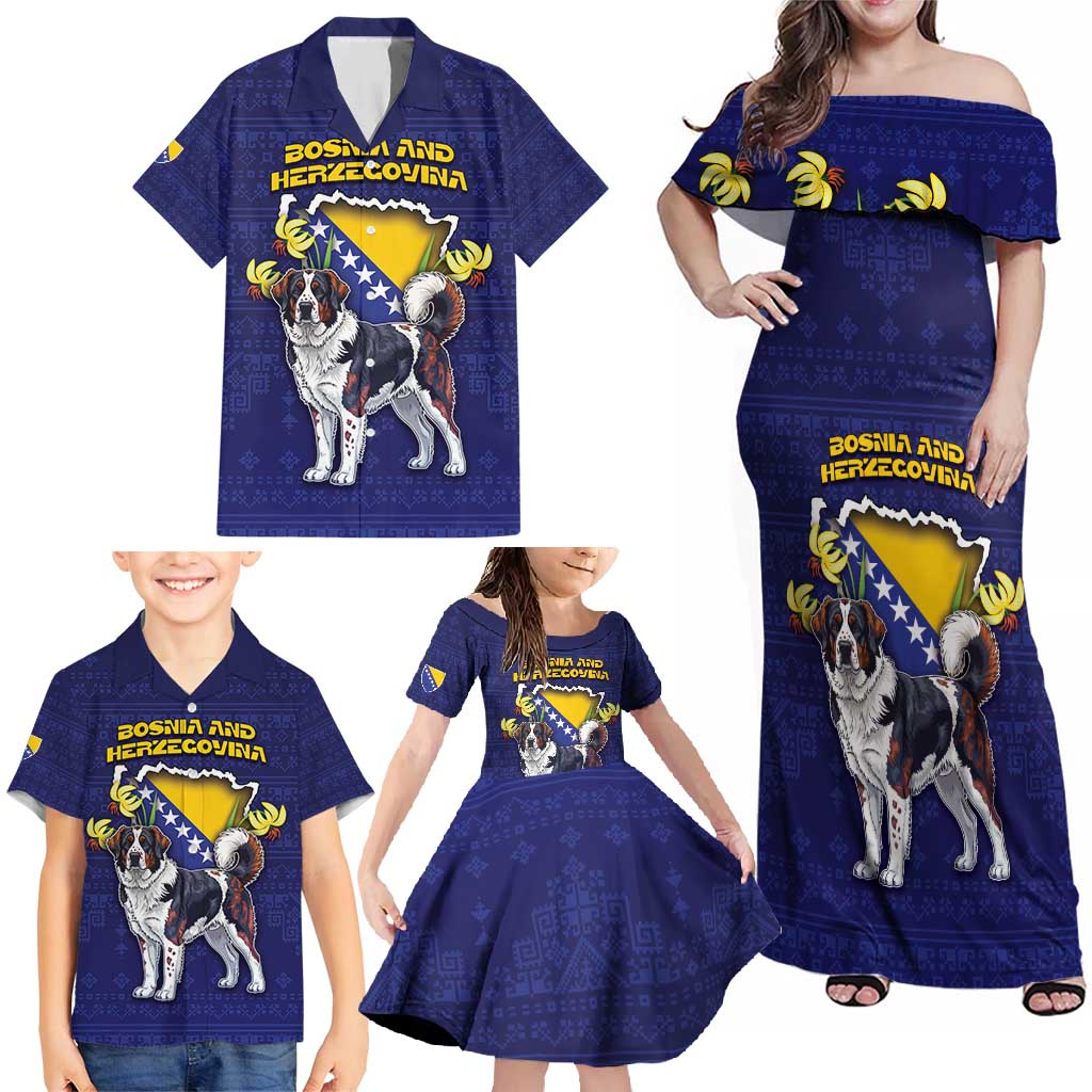 Personalized Bosnia And Herzegovina Family Matching Off Shoulder Maxi Dress and Hawaiian Shirt The Tornjak With Lilium Bosniacum - Wonder Print Shop