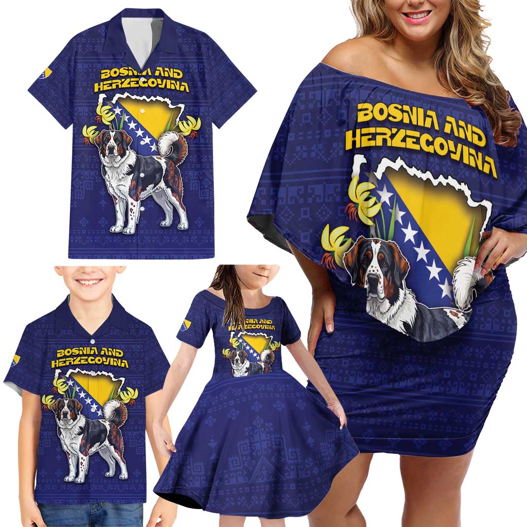 Personalized Bosnia And Herzegovina Family Matching Off Shoulder Short Dress and Hawaiian Shirt The Tornjak With Lilium Bosniacum - Wonder Print Shop