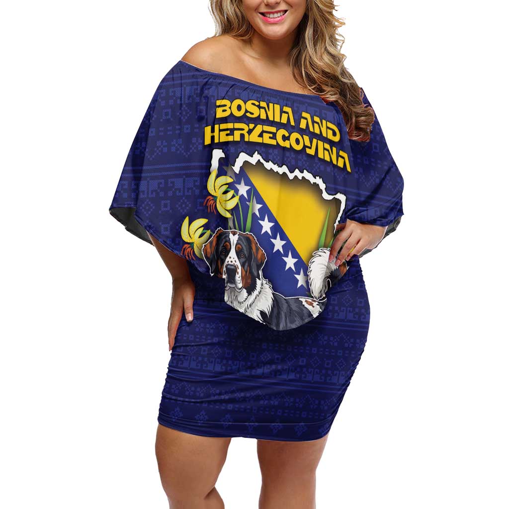 Personalized Bosnia And Herzegovina Family Matching Off Shoulder Short Dress and Hawaiian Shirt The Tornjak With Lilium Bosniacum - Wonder Print Shop