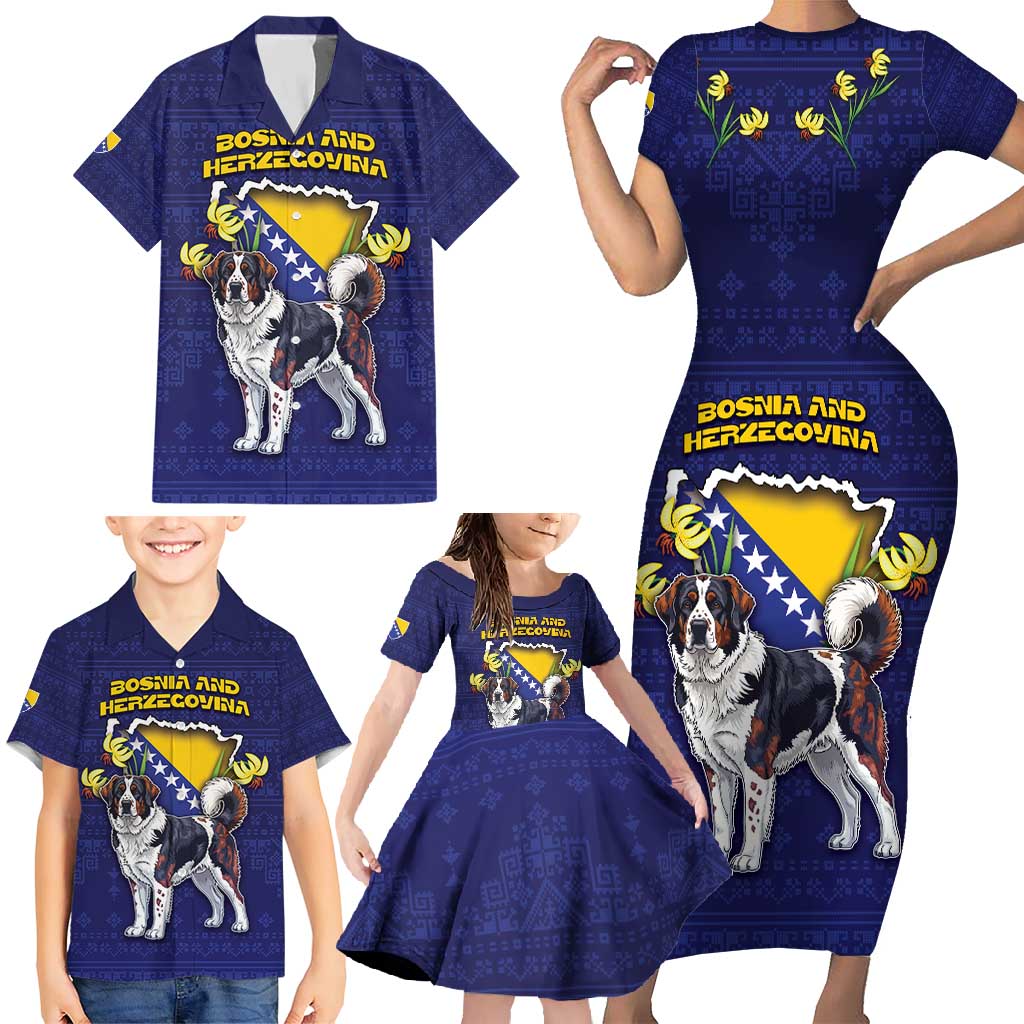 Personalized Bosnia And Herzegovina Family Matching Short Sleeve Bodycon Dress and Hawaiian Shirt The Tornjak With Lilium Bosniacum - Wonder Print Shop