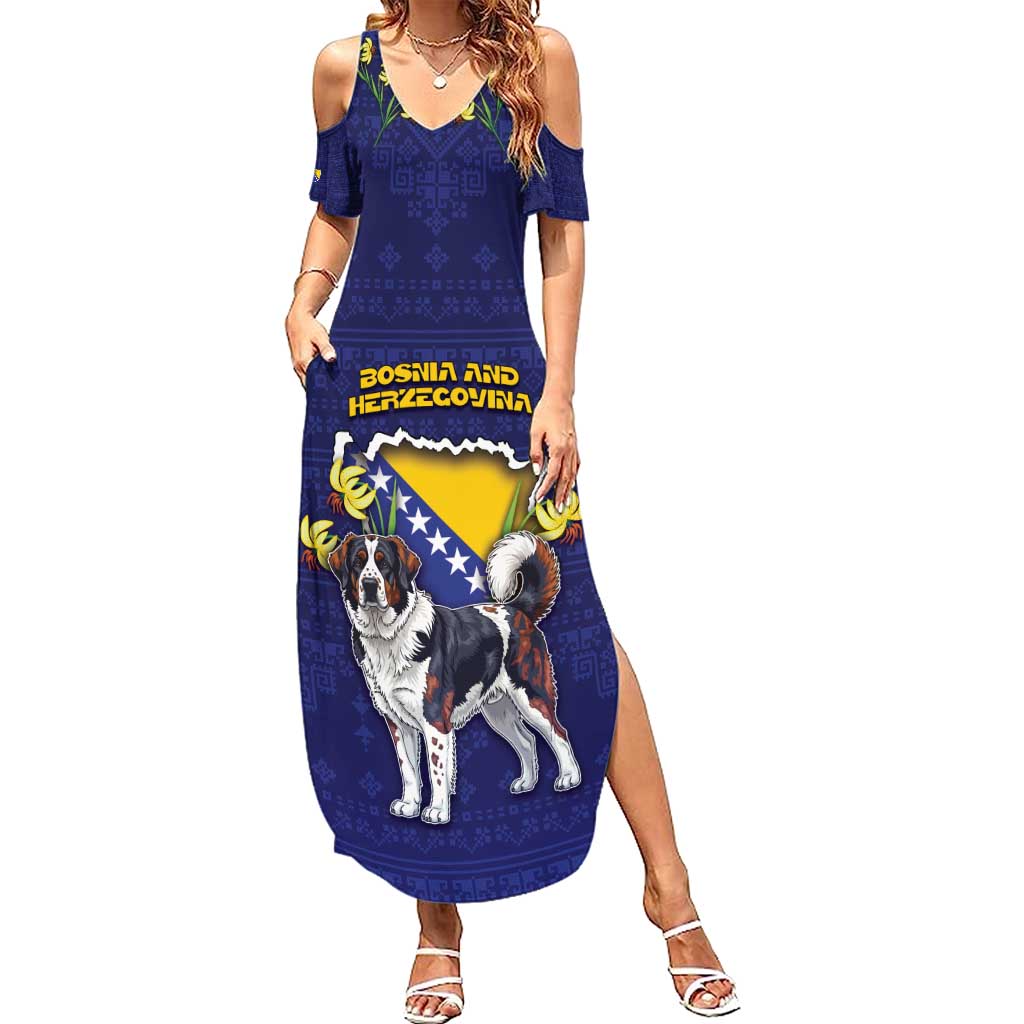 Personalized Bosnia And Herzegovina Family Matching Summer Maxi Dress and Hawaiian Shirt The Tornjak With Lilium Bosniacum - Wonder Print Shop