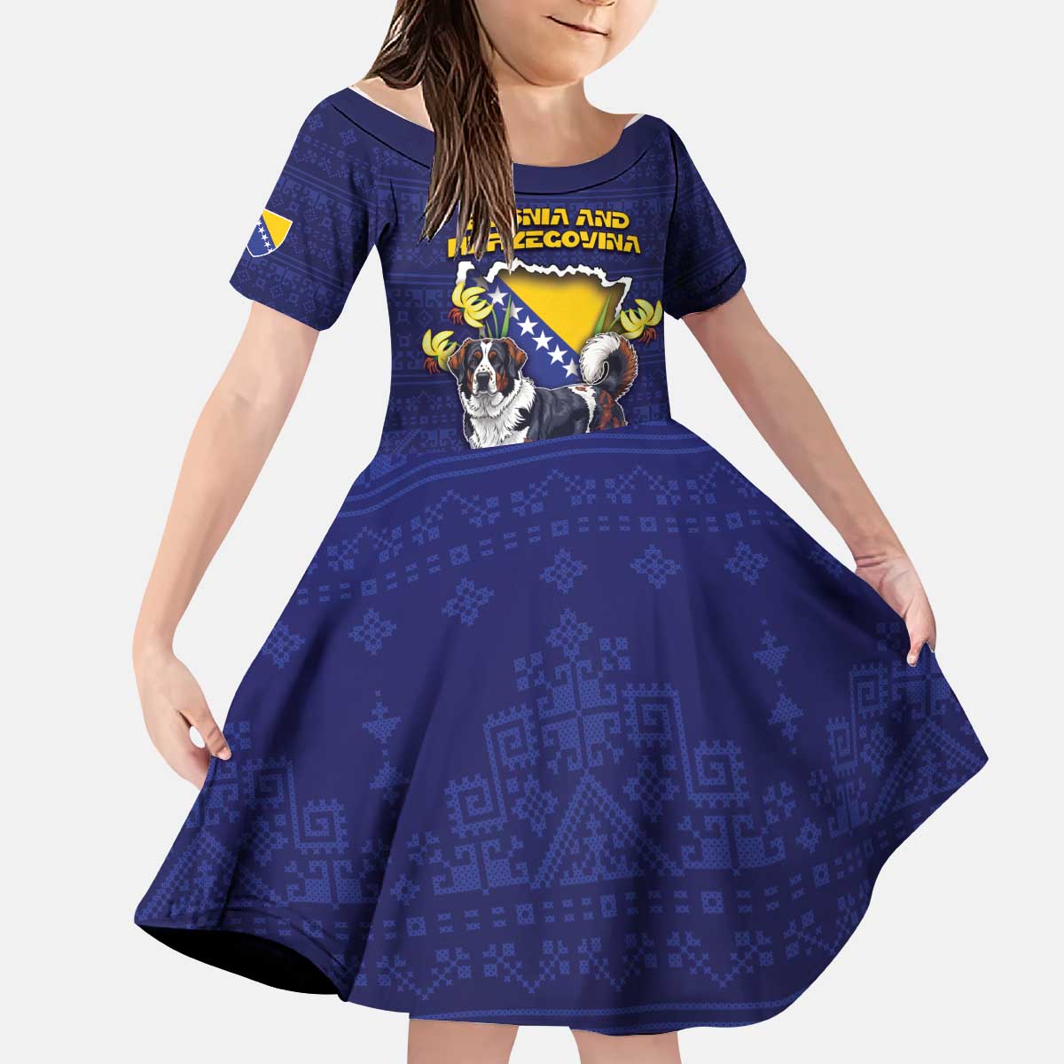 Personalized Bosnia And Herzegovina Kid Short Sleeve Dress The Tornjak With Lilium Bosniacum - Wonder Print Shop