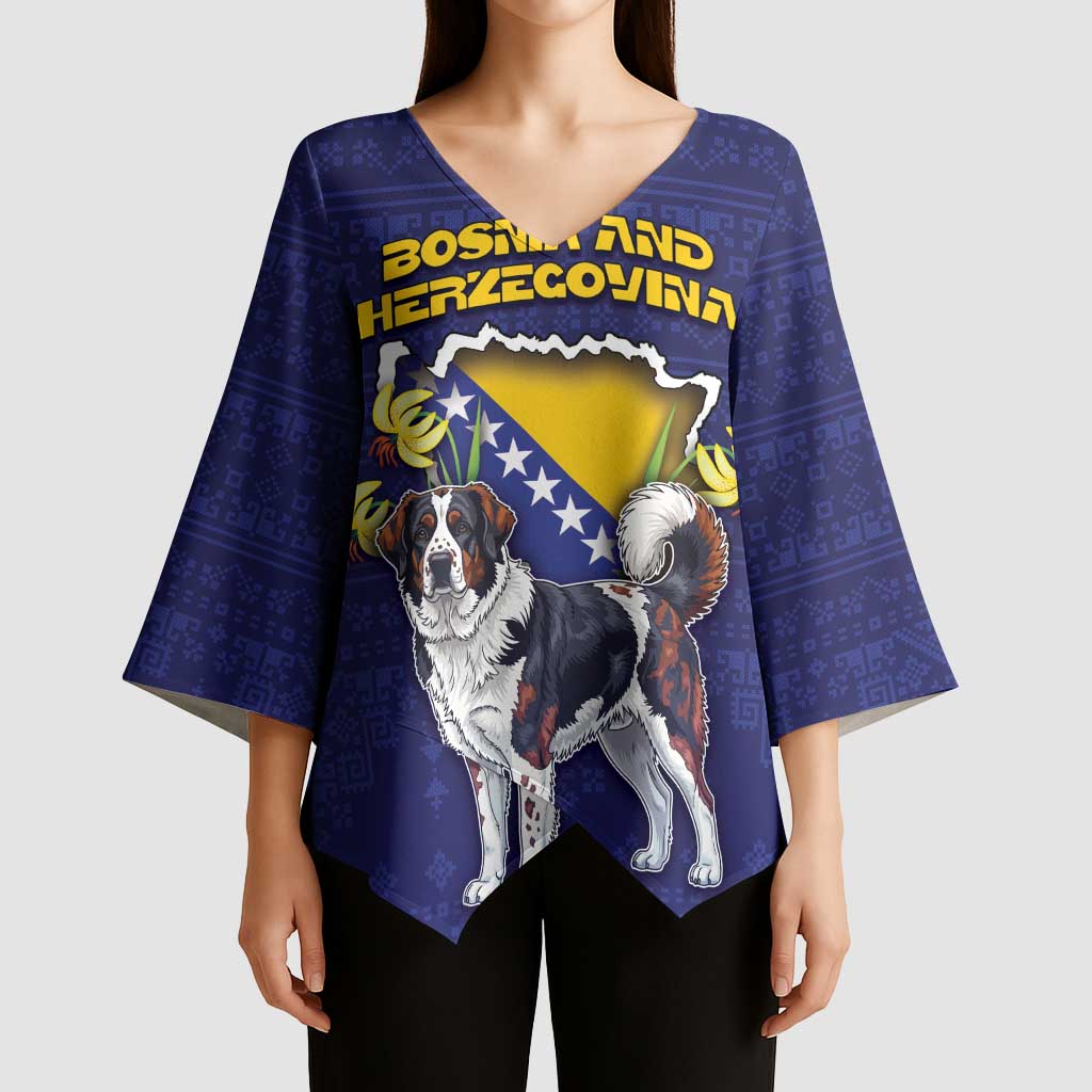 Personalized Bosnia And Herzegovina Kimono Sleeve Blouse The Tornjak With Lilium Bosniacum - Wonder Print Shop