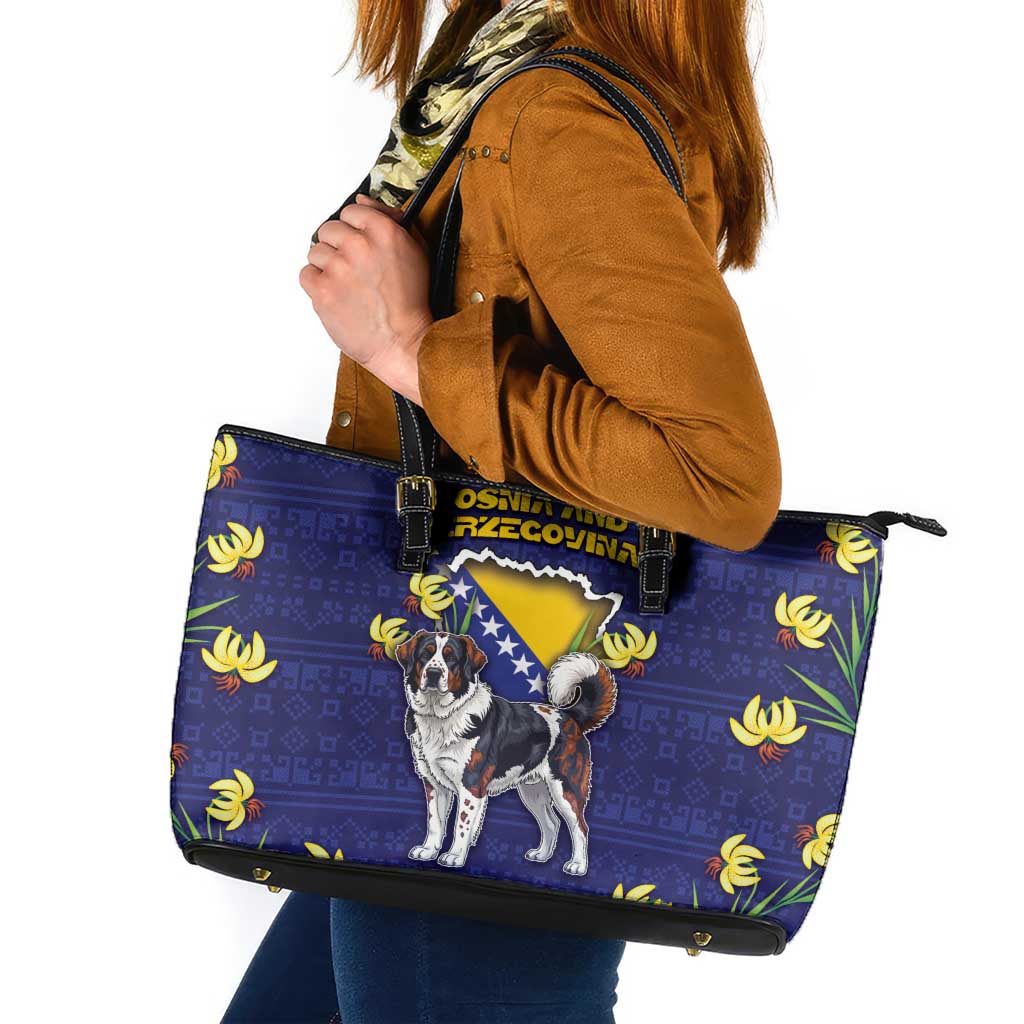 Bosnia And Herzegovina Leather Tote Bag The Tornjak With Lilium Bosniacum - Wonder Print Shop