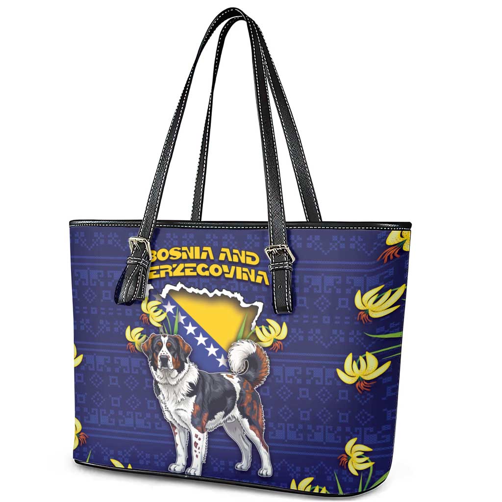 Bosnia And Herzegovina Leather Tote Bag The Tornjak With Lilium Bosniacum - Wonder Print Shop