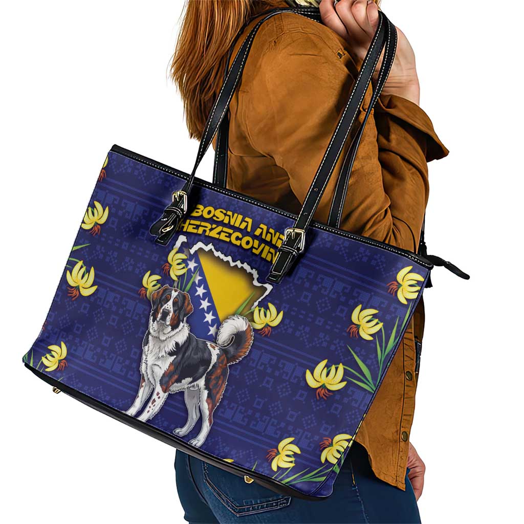 Bosnia And Herzegovina Leather Tote Bag The Tornjak With Lilium Bosniacum - Wonder Print Shop