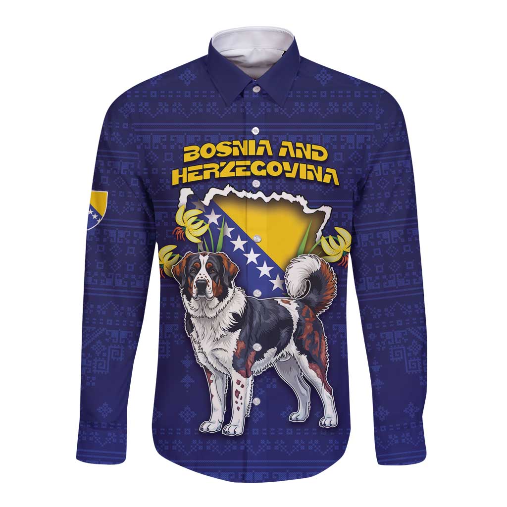 Personalized Bosnia And Herzegovina Long Sleeve Button Shirt The Tornjak With Lilium Bosniacum - Wonder Print Shop
