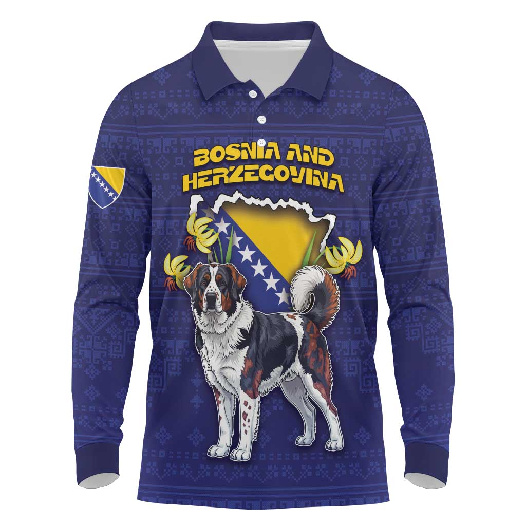 Personalized Bosnia And Herzegovina Long Sleeve Polo Shirt The Tornjak With Lilium Bosniacum - Wonder Print Shop