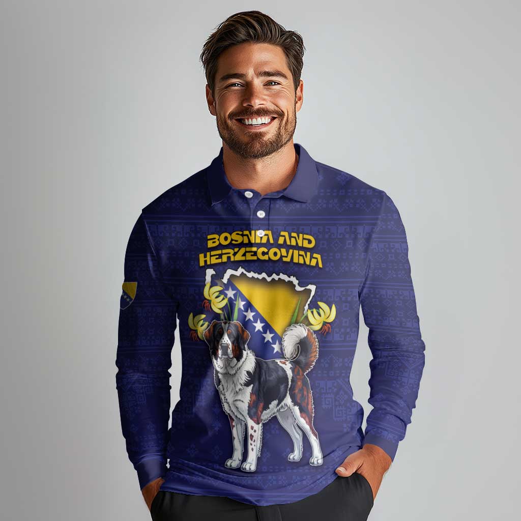 Personalized Bosnia And Herzegovina Long Sleeve Polo Shirt The Tornjak With Lilium Bosniacum - Wonder Print Shop
