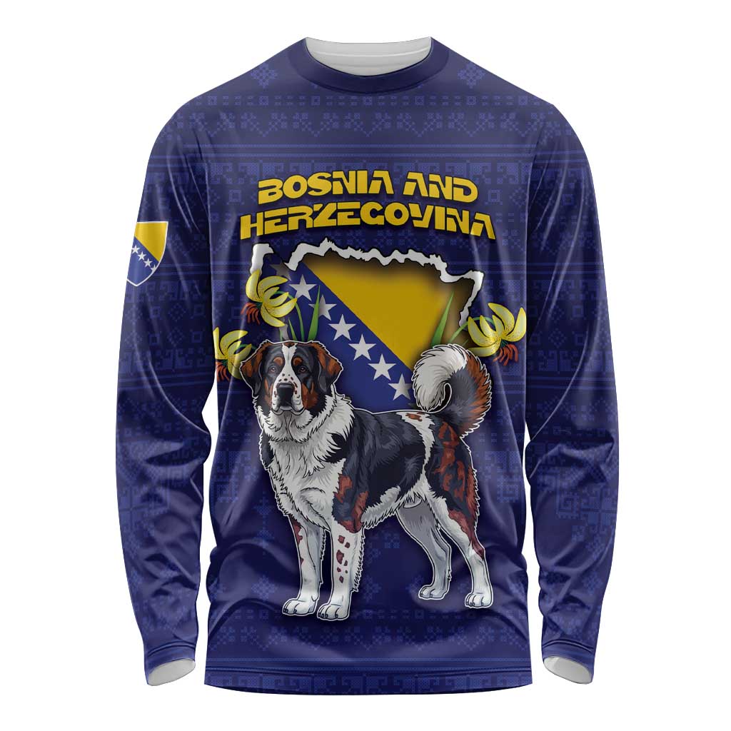 Personalized Bosnia And Herzegovina Long Sleeve Shirt The Tornjak With Lilium Bosniacum - Wonder Print Shop