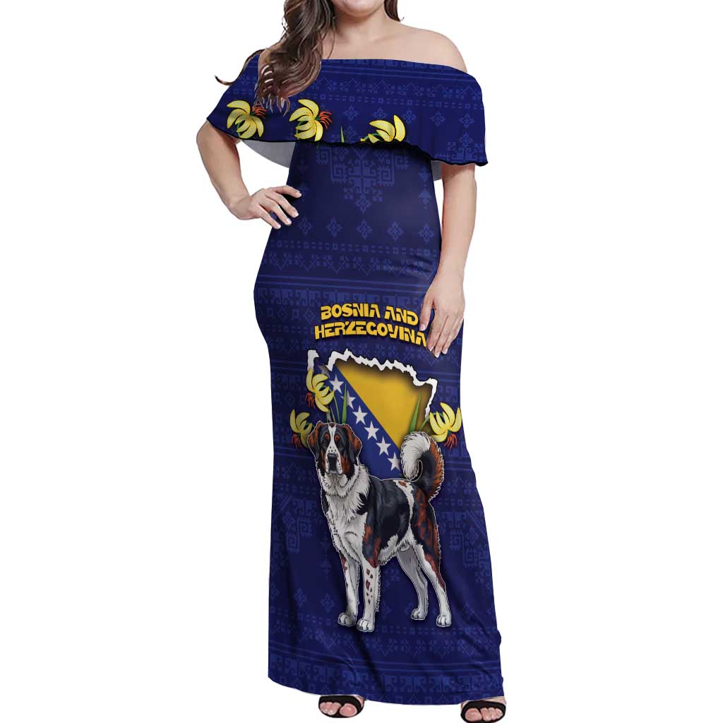 Personalized Bosnia And Herzegovina Off Shoulder Maxi Dress The Tornjak With Lilium Bosniacum - Wonder Print Shop
