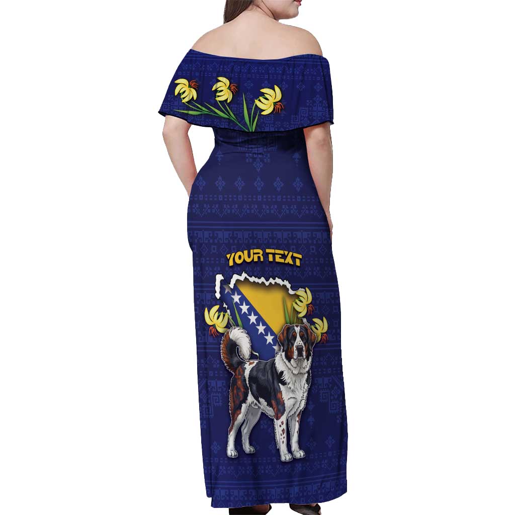 Personalized Bosnia And Herzegovina Off Shoulder Maxi Dress The Tornjak With Lilium Bosniacum - Wonder Print Shop