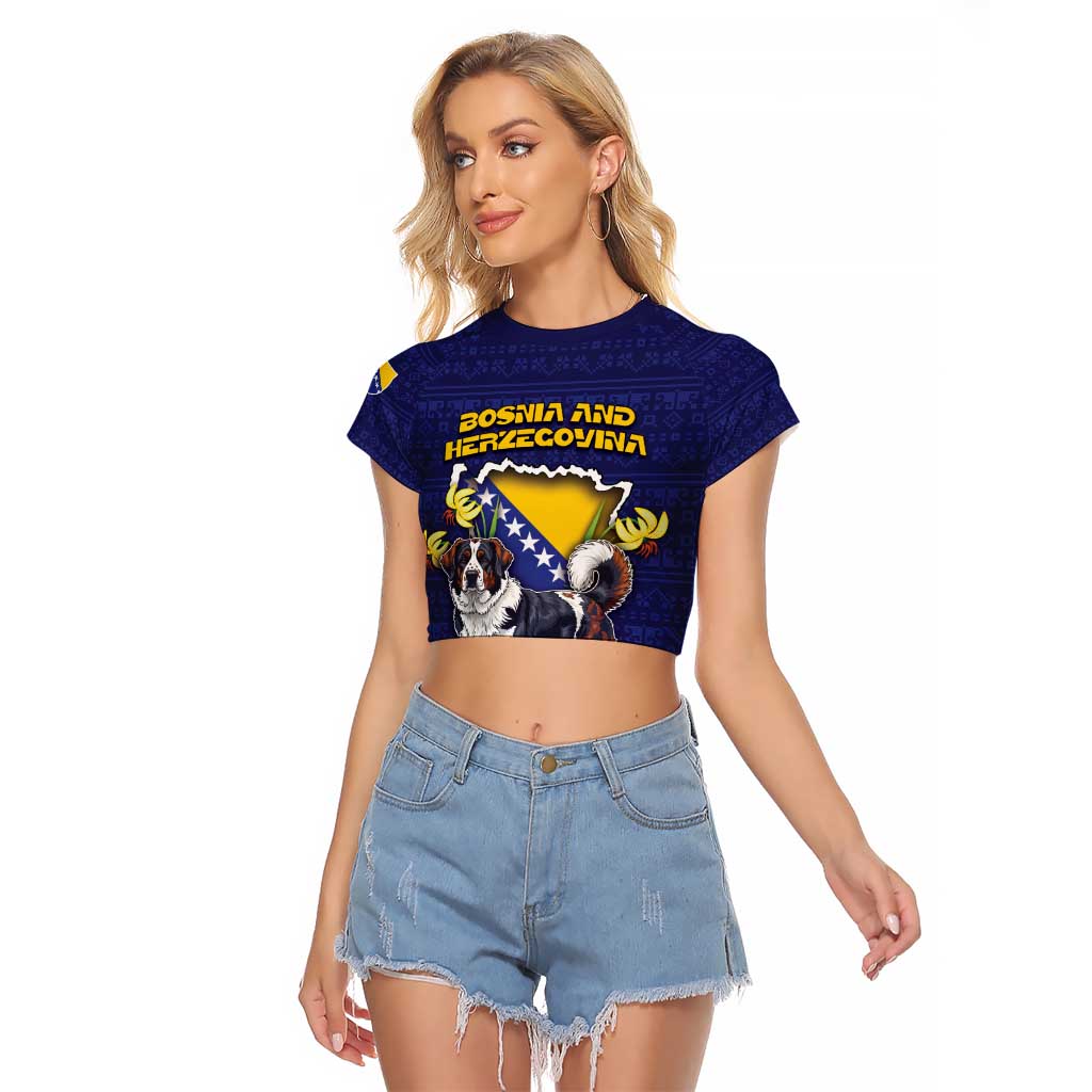 Personalized Bosnia And Herzegovina Raglan Cropped T Shirt The Tornjak With Lilium Bosniacum - Wonder Print Shop