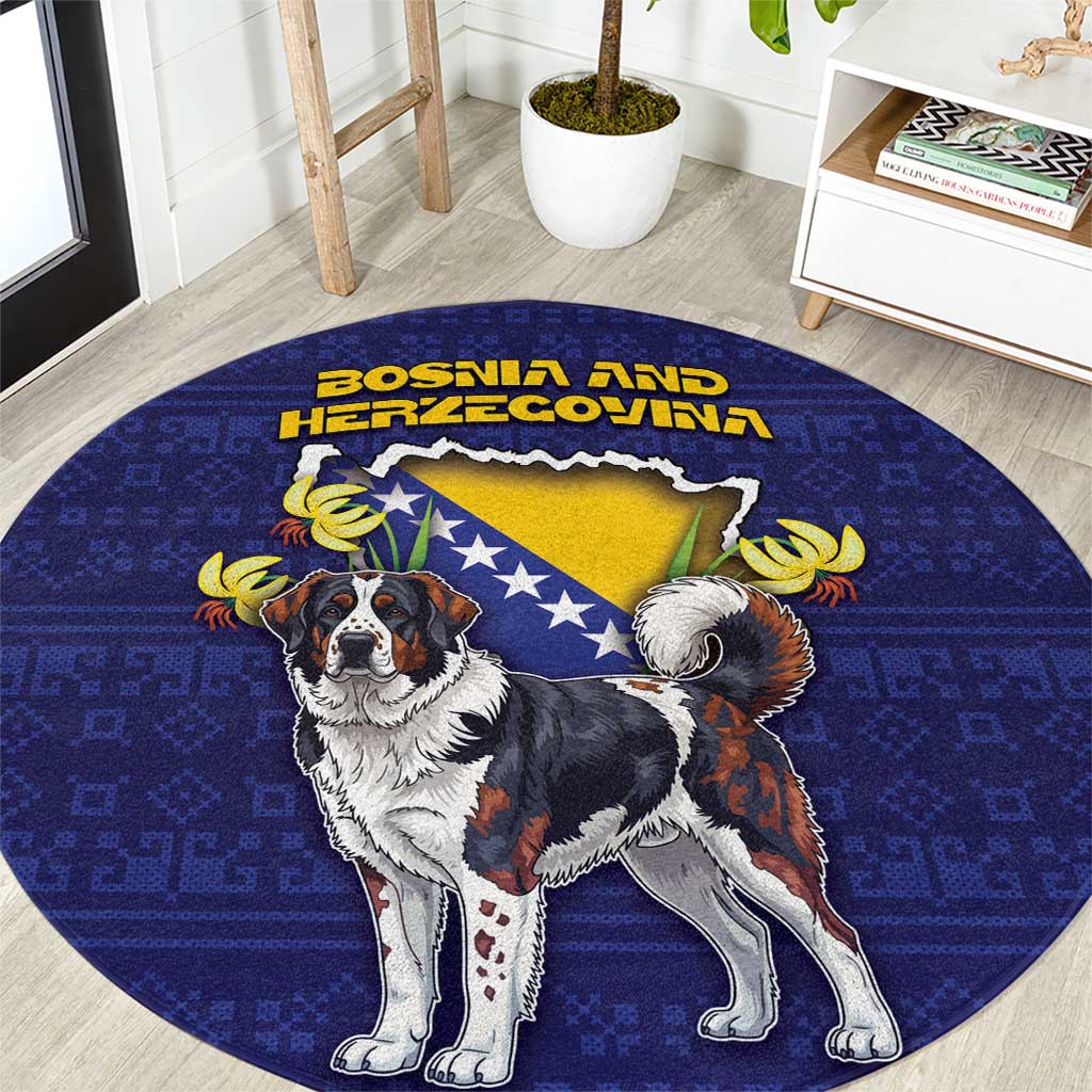 Bosnia And Herzegovina Round Carpet The Tornjak With Lilium Bosniacum - Wonder Print Shop