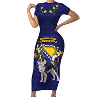 Personalized Bosnia And Herzegovina Short Sleeve Bodycon Dress The Tornjak With Lilium Bosniacum - Wonder Print Shop