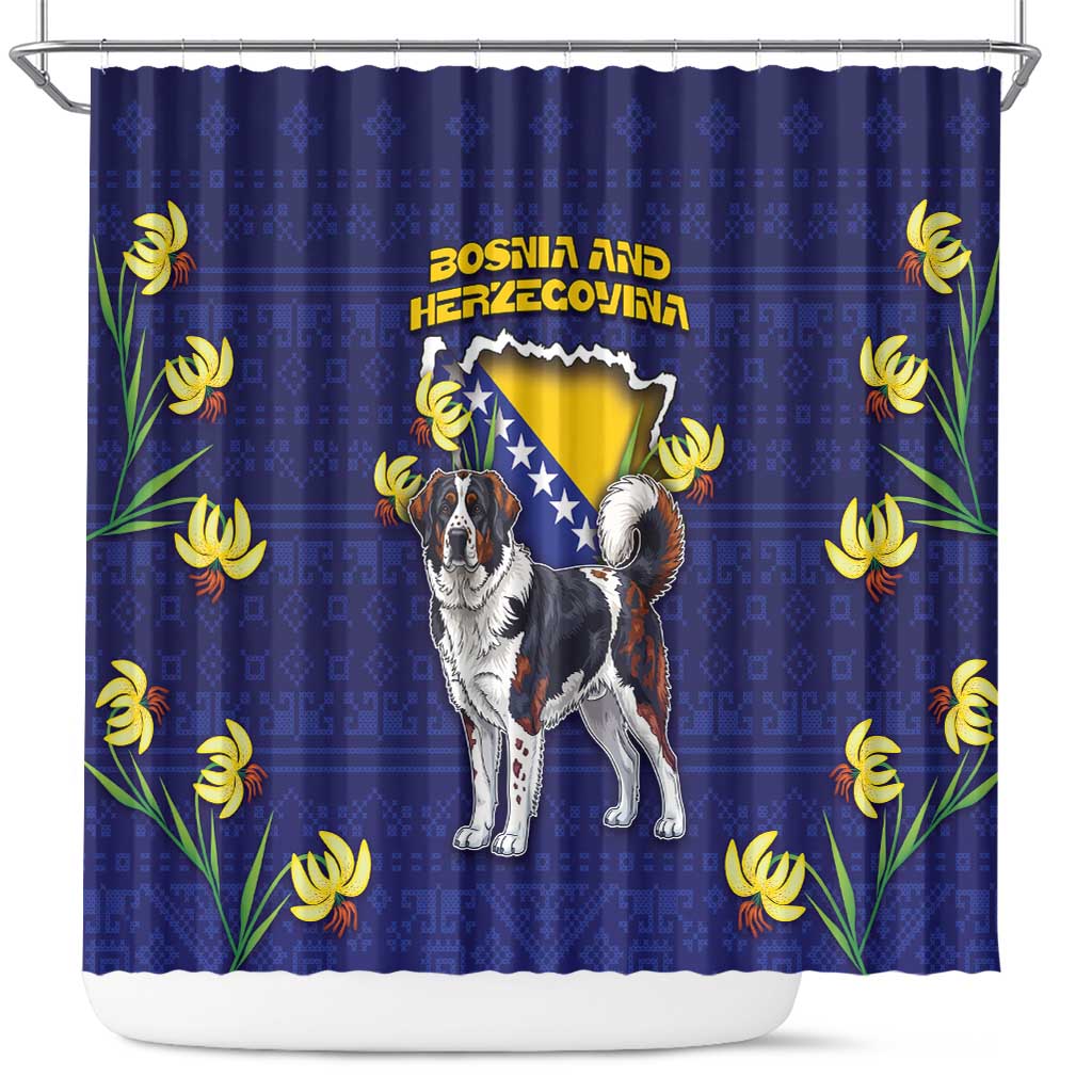 Bosnia And Herzegovina Shower Curtain The Tornjak With Lilium Bosniacum - Wonder Print Shop