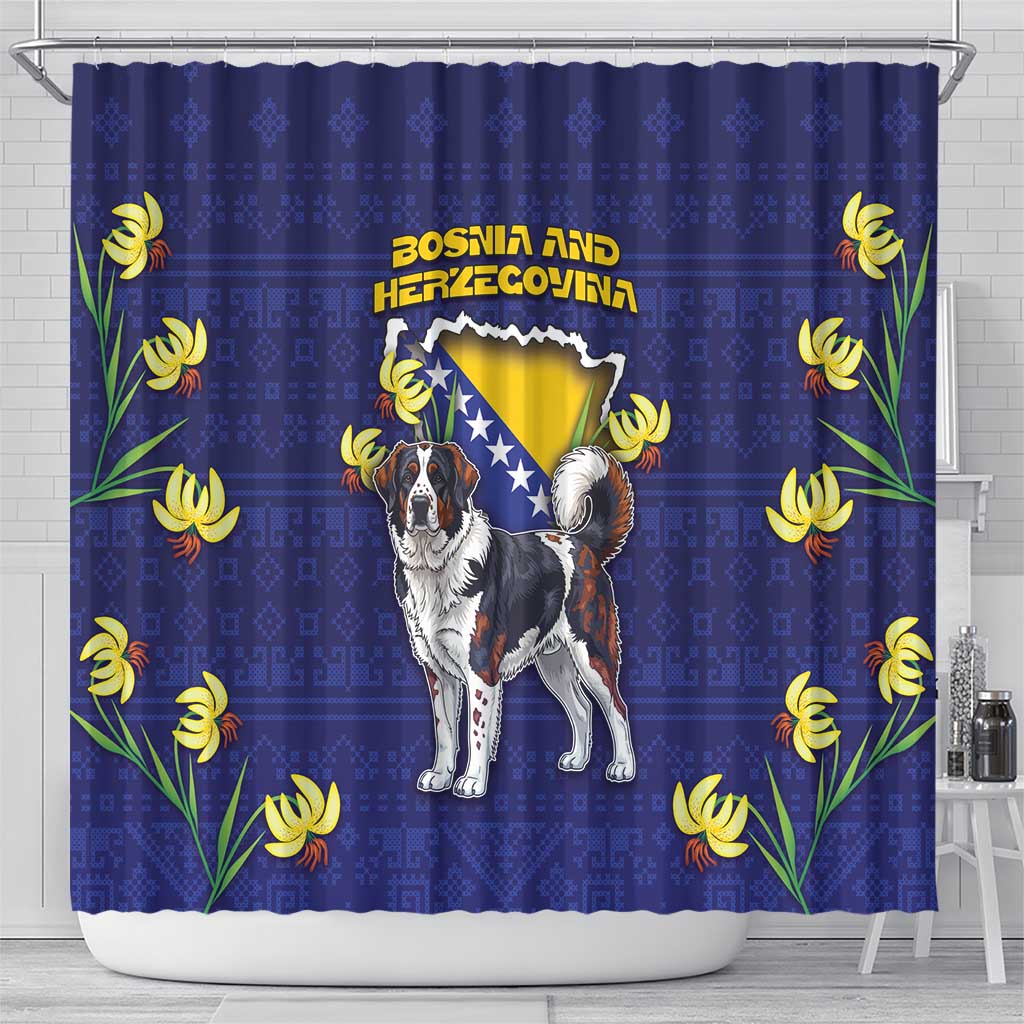 Bosnia And Herzegovina Shower Curtain The Tornjak With Lilium Bosniacum - Wonder Print Shop