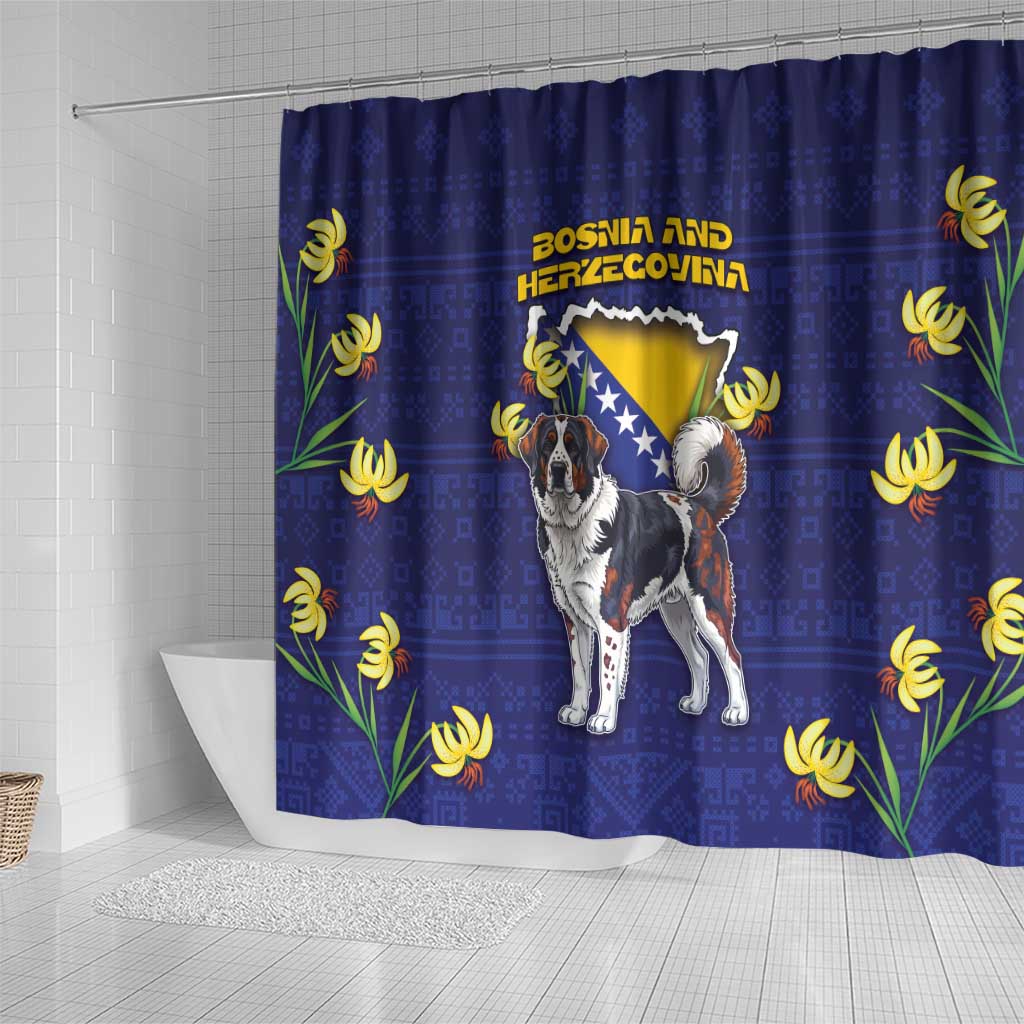 Bosnia And Herzegovina Shower Curtain The Tornjak With Lilium Bosniacum - Wonder Print Shop