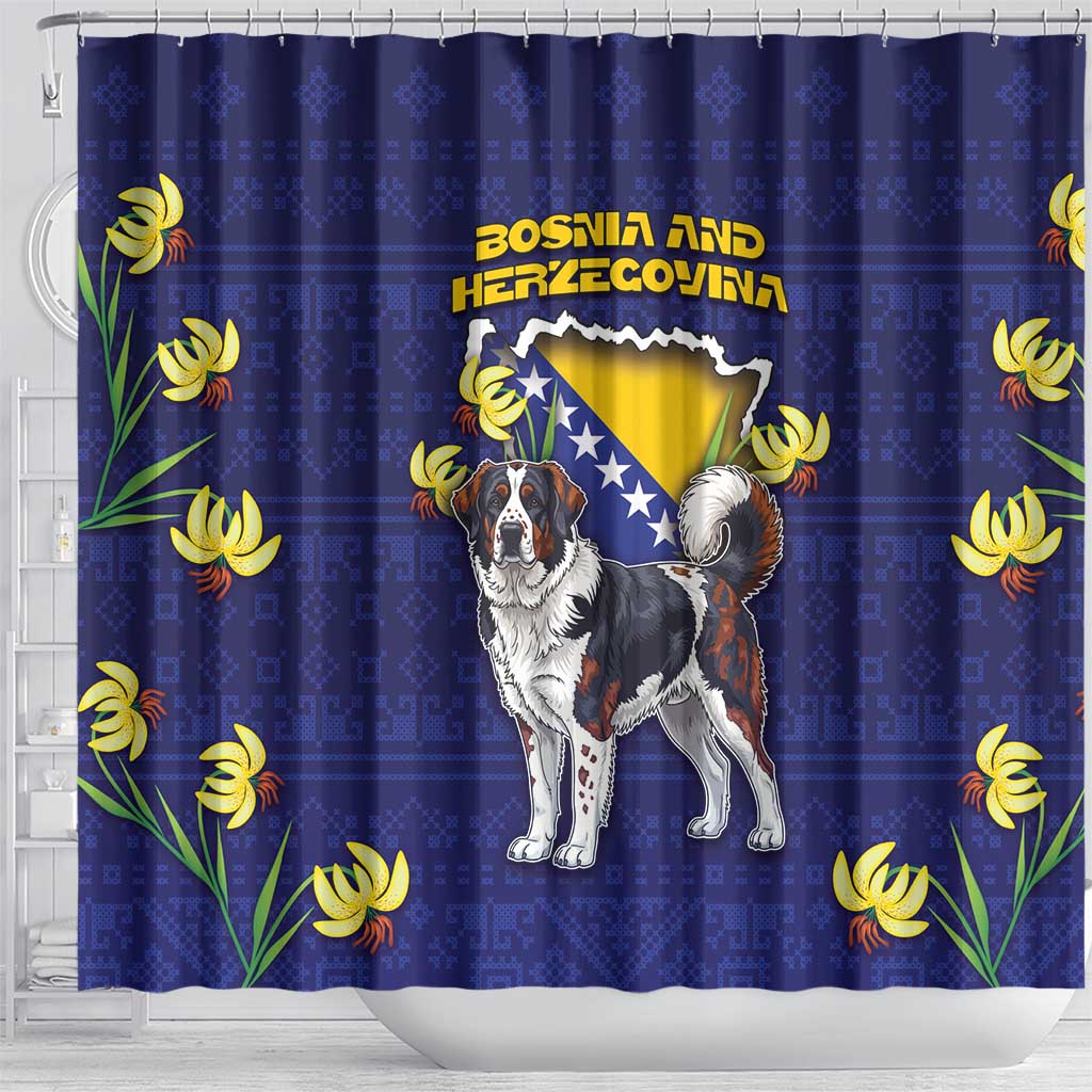 Bosnia And Herzegovina Shower Curtain The Tornjak With Lilium Bosniacum - Wonder Print Shop