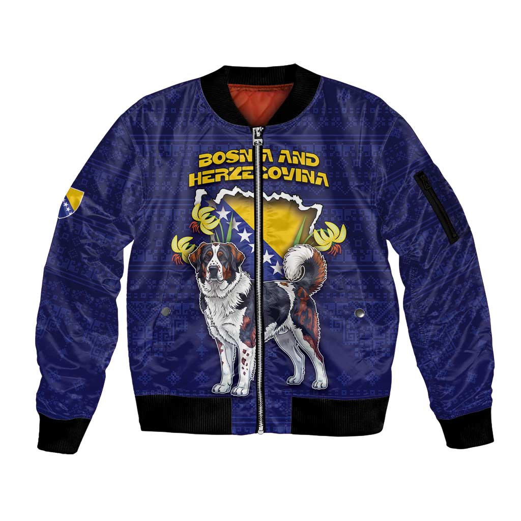 Personalized Bosnia And Herzegovina Sleeve Zip Bomber Jacket The Tornjak With Lilium Bosniacum - Wonder Print Shop