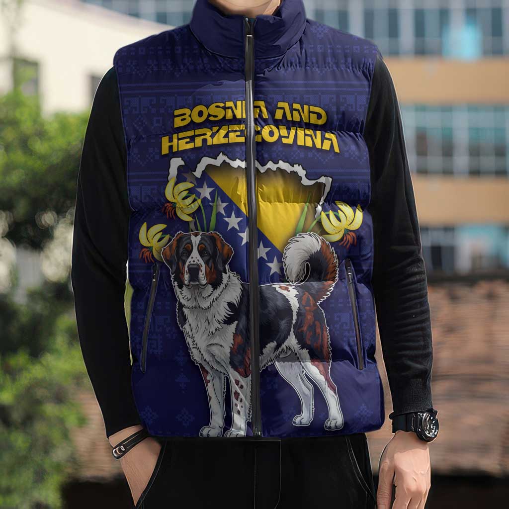 Personalized Bosnia And Herzegovina Sleeveless Puffer Jacket The Tornjak With Lilium Bosniacum - Wonder Print Shop