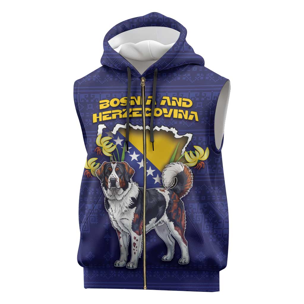 Personalized Bosnia And Herzegovina Sleeveless Zip Hoodie The Tornjak With Lilium Bosniacum - Wonder Print Shop