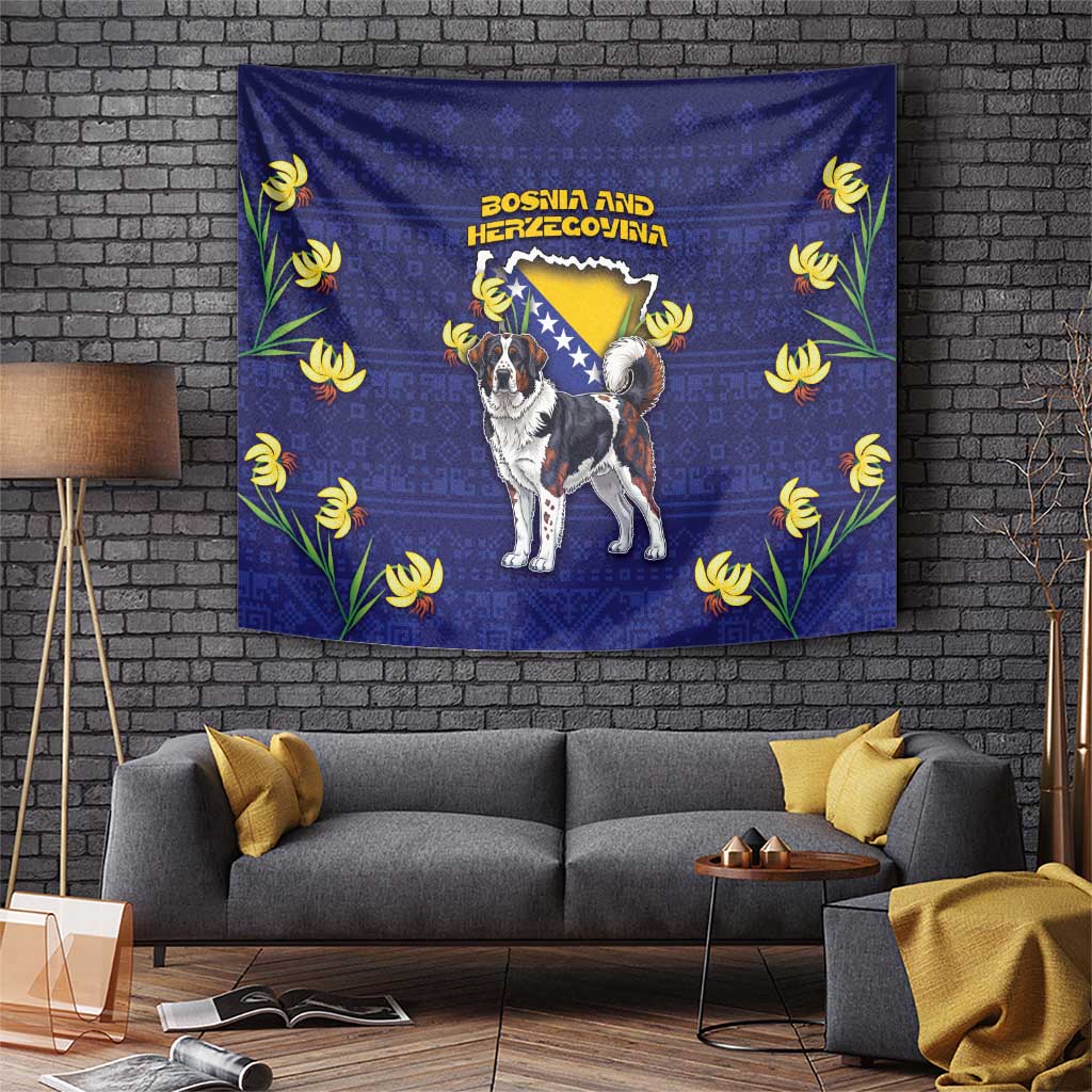 Bosnia And Herzegovina Tapestry The Tornjak With Lilium Bosniacum - Wonder Print Shop