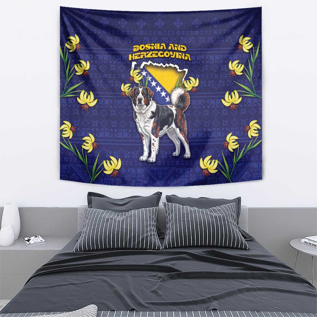 Bosnia And Herzegovina Tapestry The Tornjak With Lilium Bosniacum - Wonder Print Shop