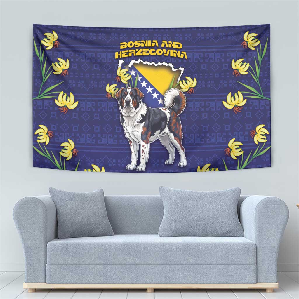 Bosnia And Herzegovina Tapestry The Tornjak With Lilium Bosniacum - Wonder Print Shop
