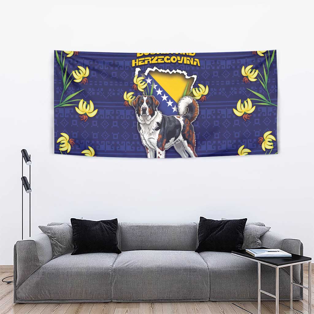 Bosnia And Herzegovina Tapestry The Tornjak With Lilium Bosniacum - Wonder Print Shop