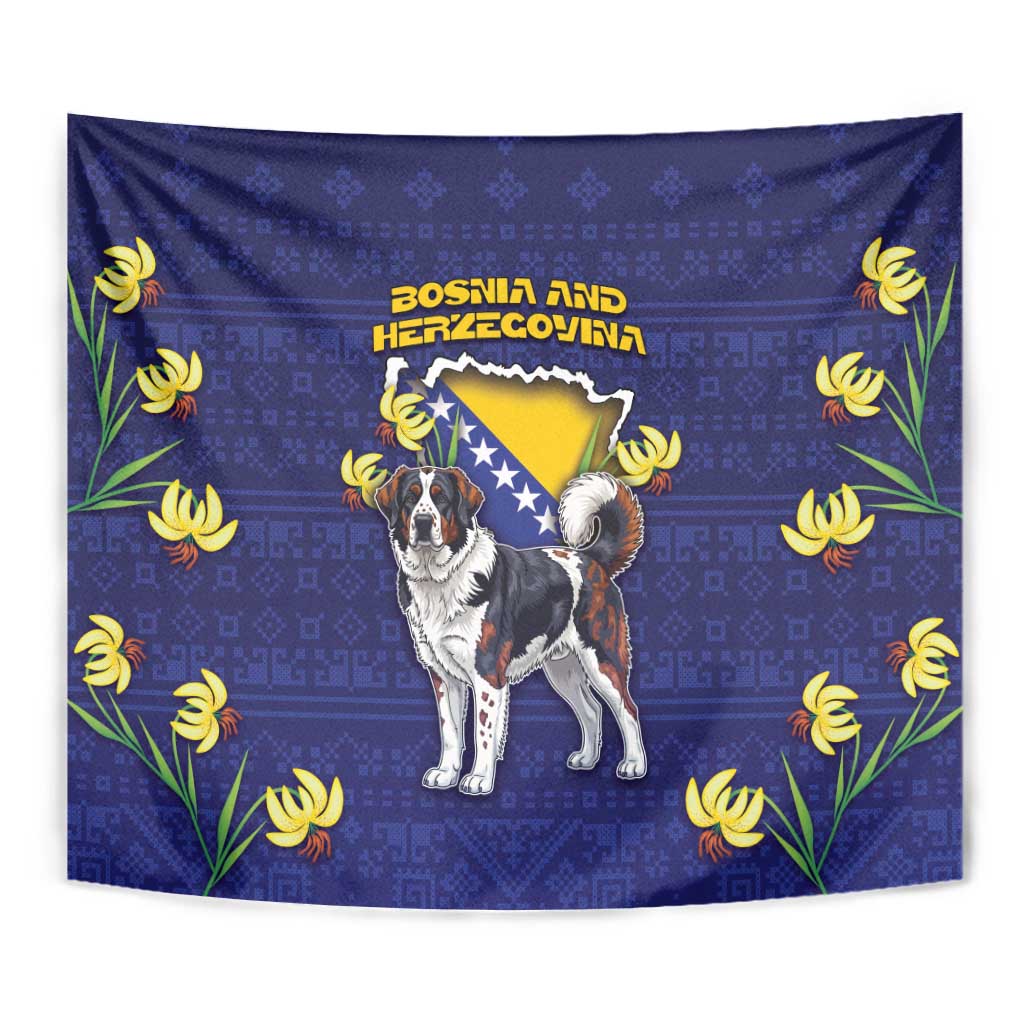 Bosnia And Herzegovina Tapestry The Tornjak With Lilium Bosniacum - Wonder Print Shop