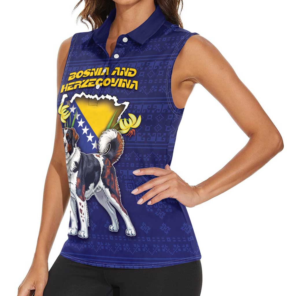 Personalized Bosnia And Herzegovina Women Sleeveless Polo Shirt The Tornjak With Lilium Bosniacum - Wonder Print Shop