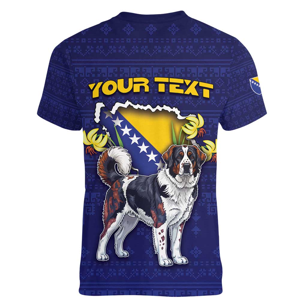 Personalized Bosnia And Herzegovina Women V-Neck T-Shirt The Tornjak With Lilium Bosniacum - Wonder Print Shop