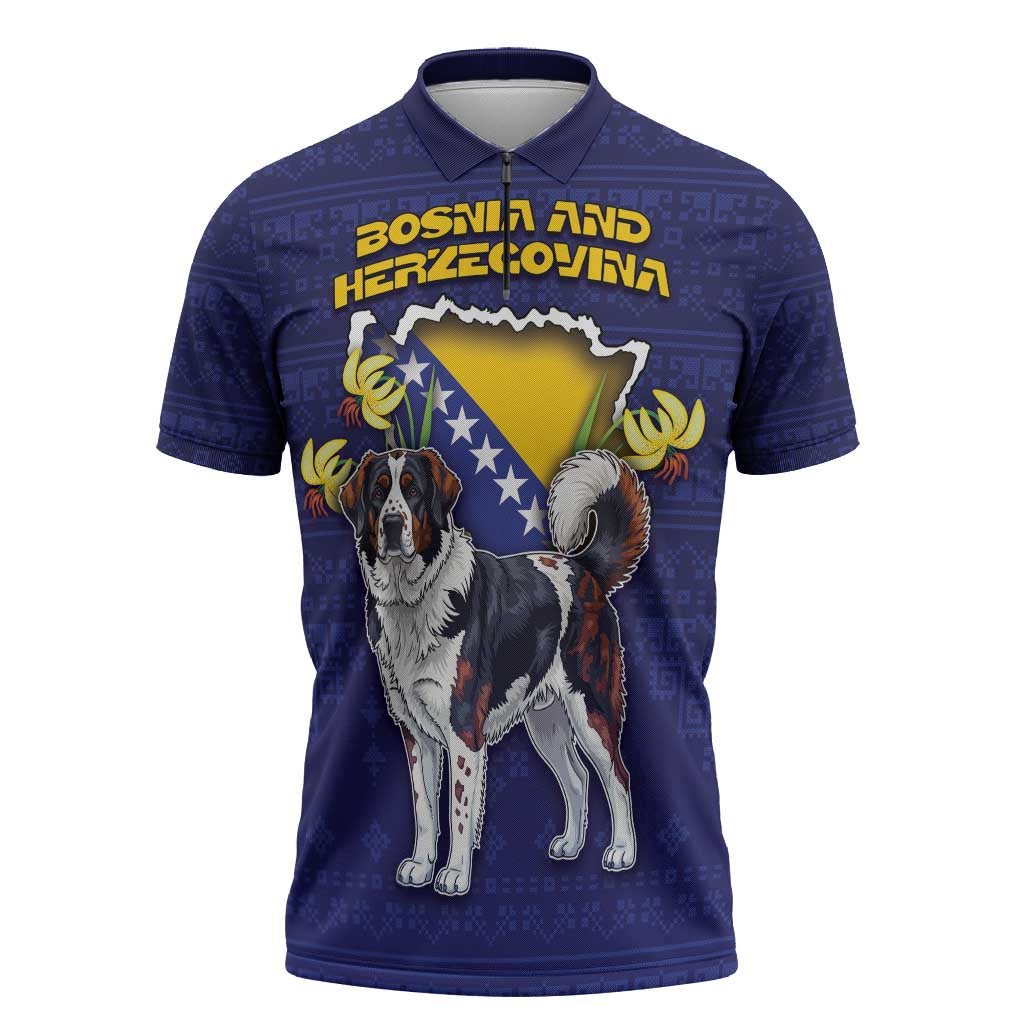 Personalized Bosnia And Herzegovina Zipper Polo Shirt The Tornjak With Lilium Bosniacum - Wonder Print Shop