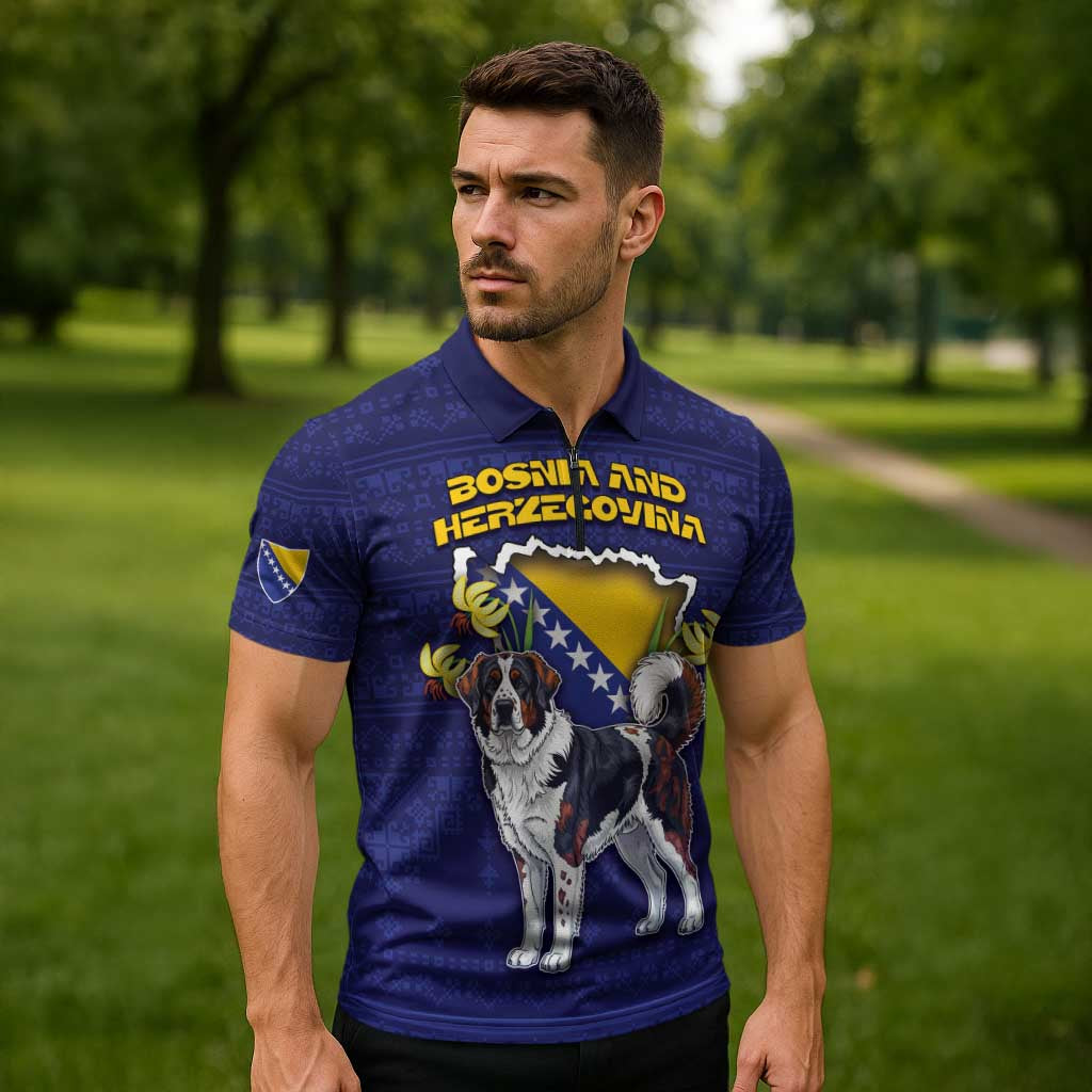 Personalized Bosnia And Herzegovina Zipper Polo Shirt The Tornjak With Lilium Bosniacum - Wonder Print Shop