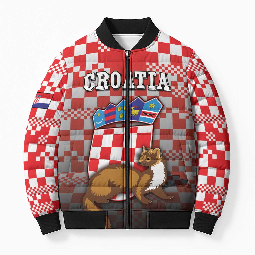 Personalized Croatia Bomber Puffer Jacket Kuna Zlatica With Symbol - Wonder Print Shop